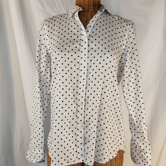 Chaps No Iron Women's White Polka Dot Button Down Shirt, Size M - Picture 1 of 5
